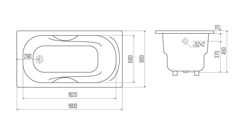 Чугунная ванна Goldman Nova 180x80x45 с ручками