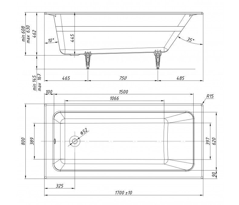 Чугунная ванна Tempra Expert 170x80