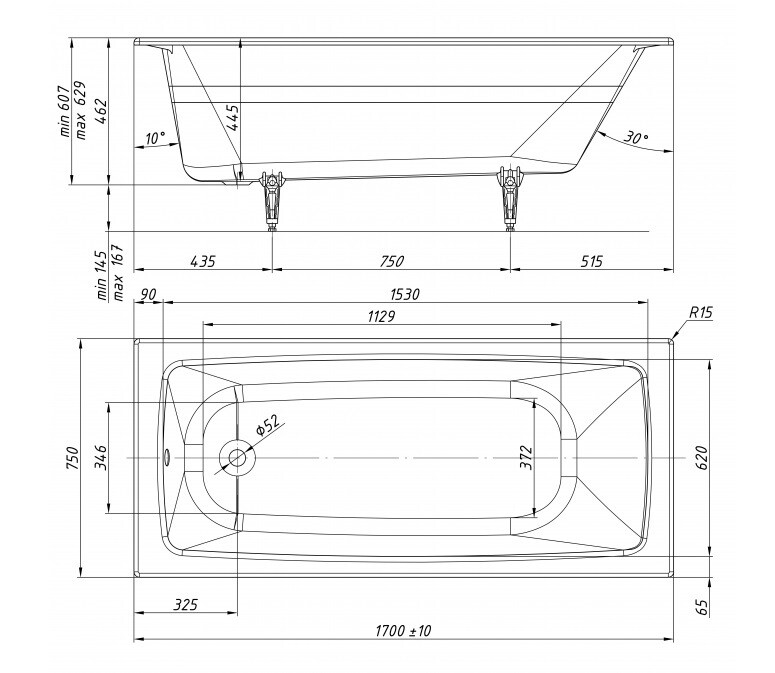 Чугунная ванна Tempra Supreme 170x75