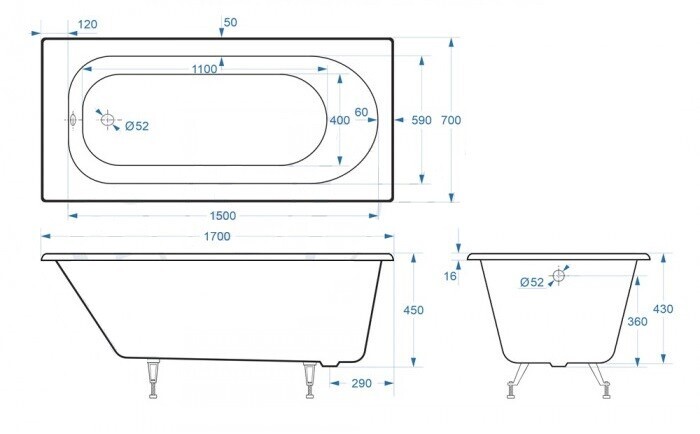 Чугунная ванна Vinsent Veron Soissons 170x70x42