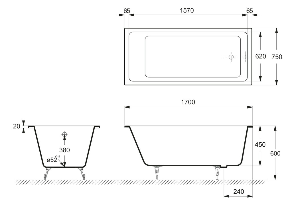 Чугунная ванна Vinsent Veron Square 170x75x45