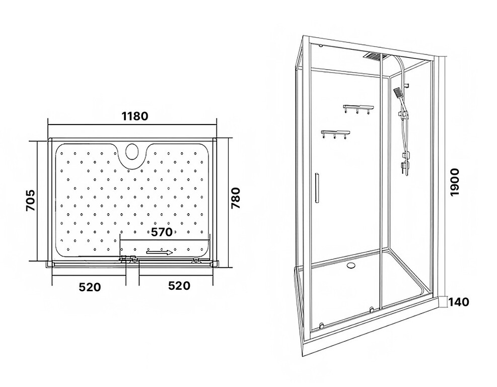 Душевая кабина Loranto CS-3010TM/W-120R 120x80