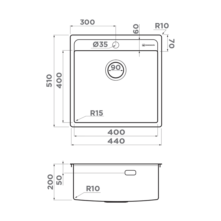 Мойка для кухни Omoikiri Daisen 44-IN нержавеющая сталь