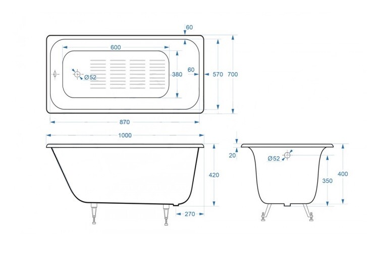 Чугунная ванна Delice Continental Plus 100x70 а/п