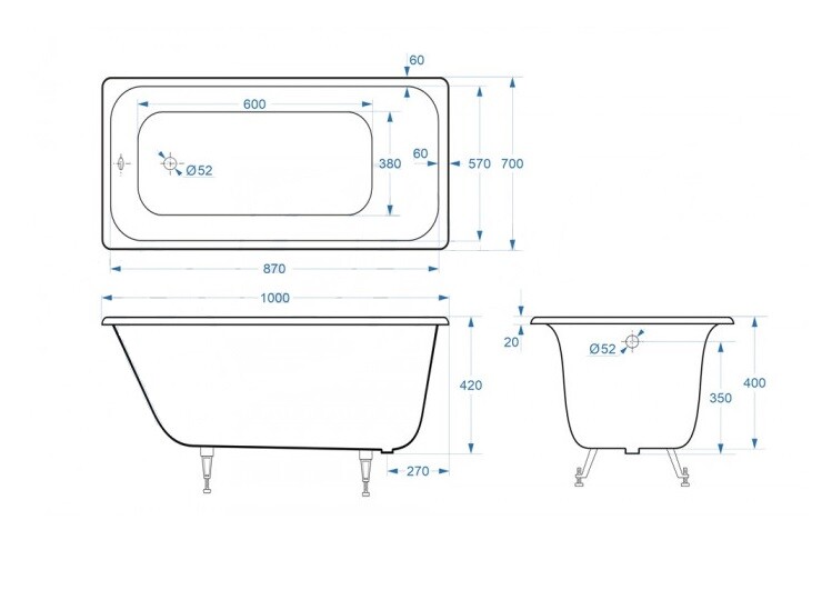 Чугунная ванна Delice Continental Plus 100x70 с ручками