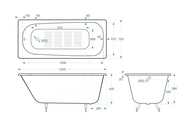 Чугунная ванна Delice Continental 120x70 а/п