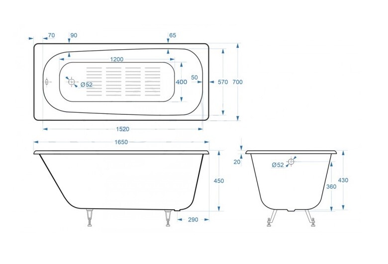 Чугунная ванна Delice Continental Limited Edition 165x70 с ручками а/п