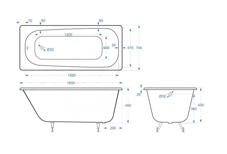 Чугунная ванна Delice Continental Limited Edition 165x70 с ручками