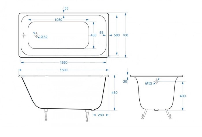 Чугунная ванна Delice Continental Plus 150x70