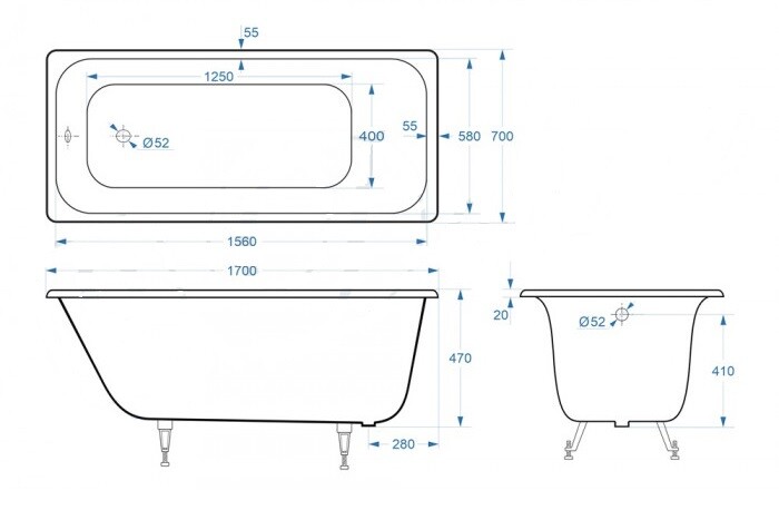 Чугунная ванна Delice Continental Plus 170x70