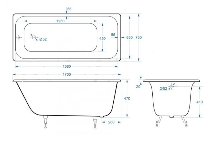 Чугунная ванна Delice Continental Plus 170x75