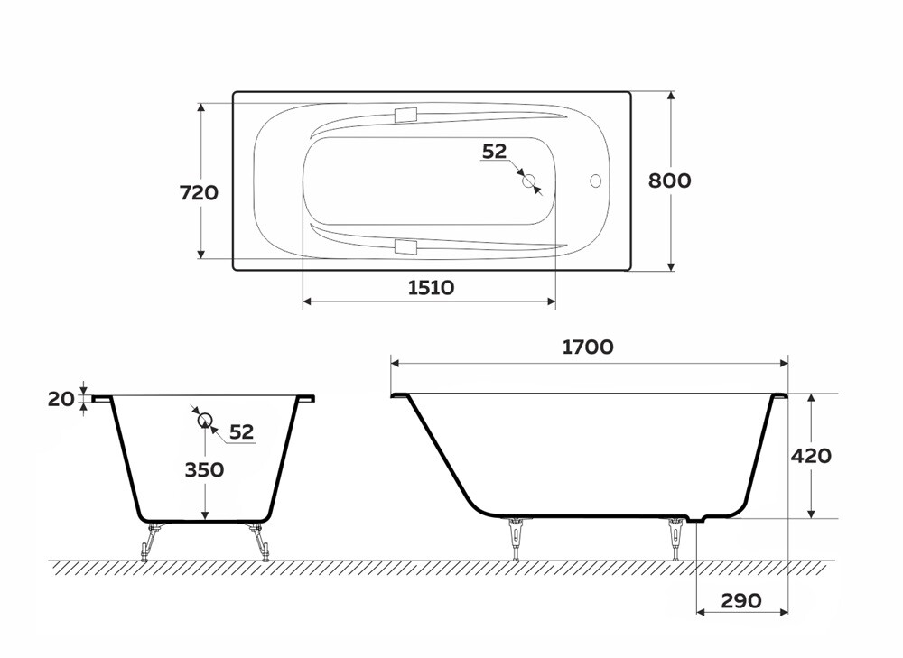 Чугунная ванна Delice Flex 170x80 с ручками