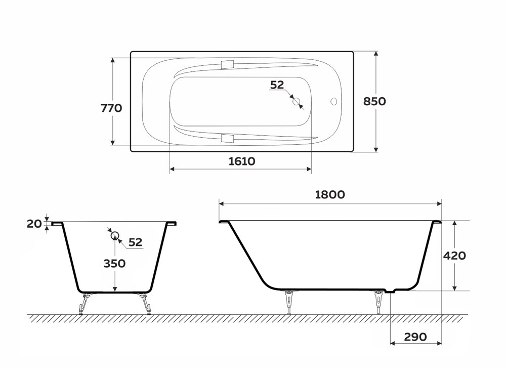 Чугунная ванна Delice Flex 180x85