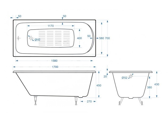 Чугунная ванна Delice Fusion 170x70 а/п