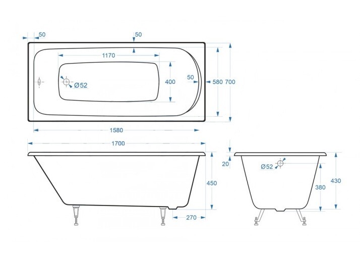 Чугунная ванна Delice Fusion 170x70