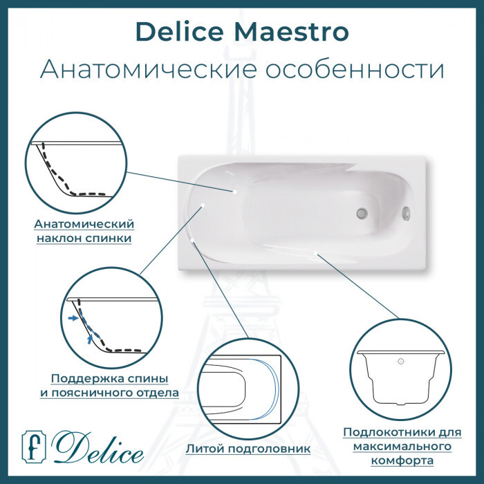 Чугунная ванна Delice Maestro 200x85 а/п