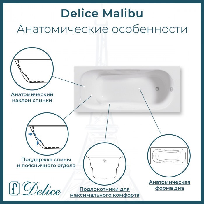 Чугунная ванна Delice Malibu 160x75 с ручками