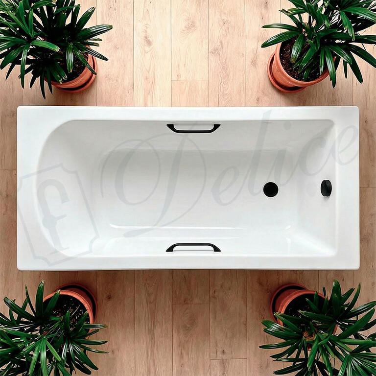 Ванна из искусственного камня Delice Scandi 180x75 глянцевая с черными ручками DLR330030RB-G