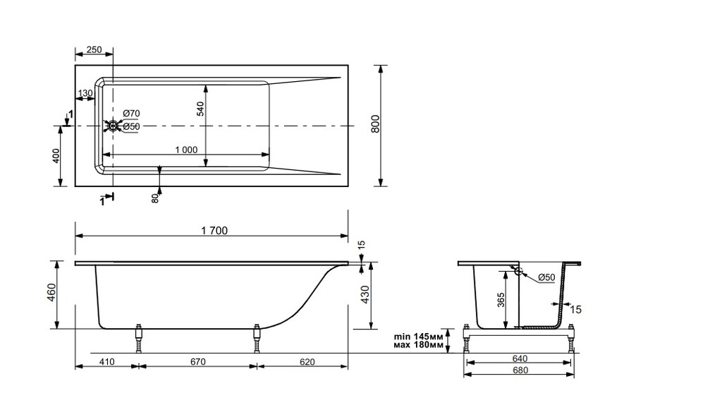 Ванна из искусственного камня Эстет Дельта Slim 170x80