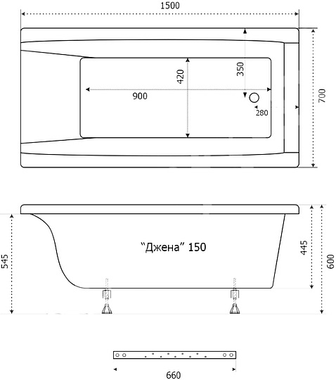 Акриловая ванна Triton Джена 150x70