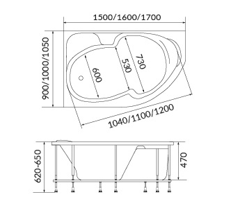 Акриловая ванна 1MarKa Diana 170x90 L