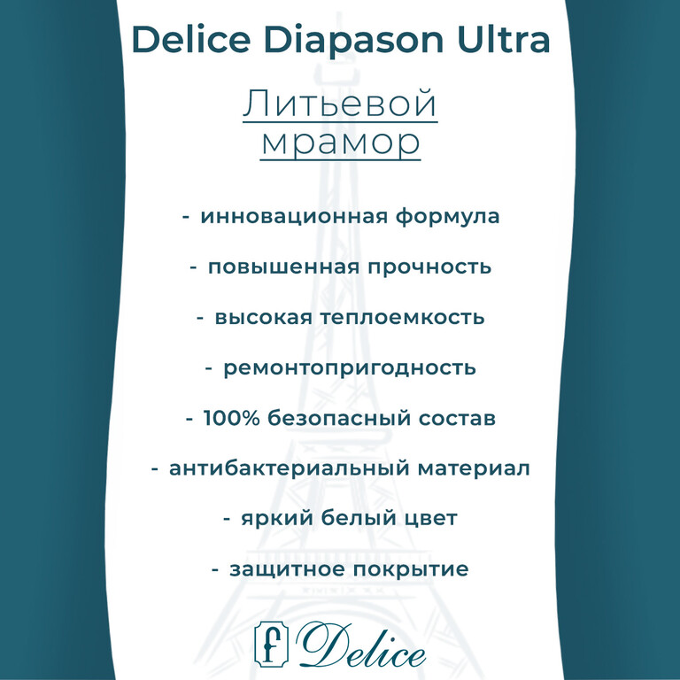 Ванна из искусственного камня Delice Diapason Ultra с узким бортом 180x80 глянцевая DLR330052-G