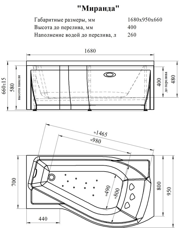 Акриловая ванна Radomir Миранда 168x95 R