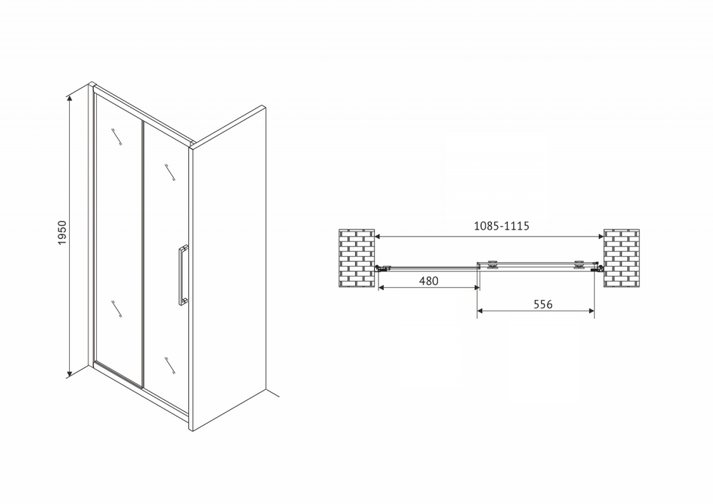 Душевая дверь Abber Schwarzer Diamant AG30110H 110x195