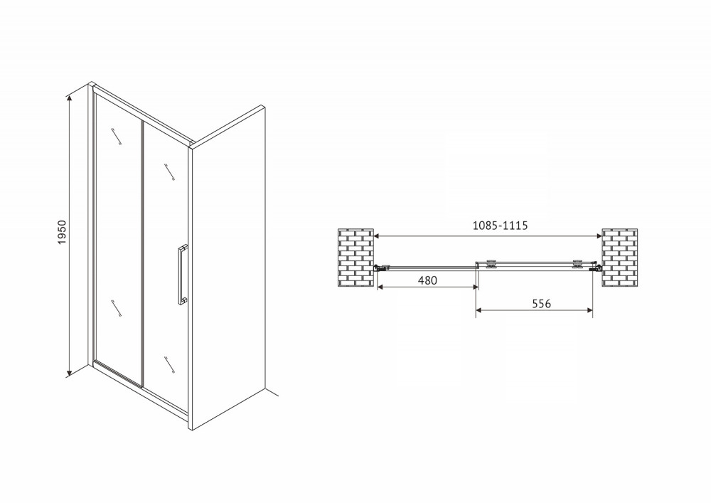 Душевая дверь Abber Schwarzer Diamant AG30110MH 110x195