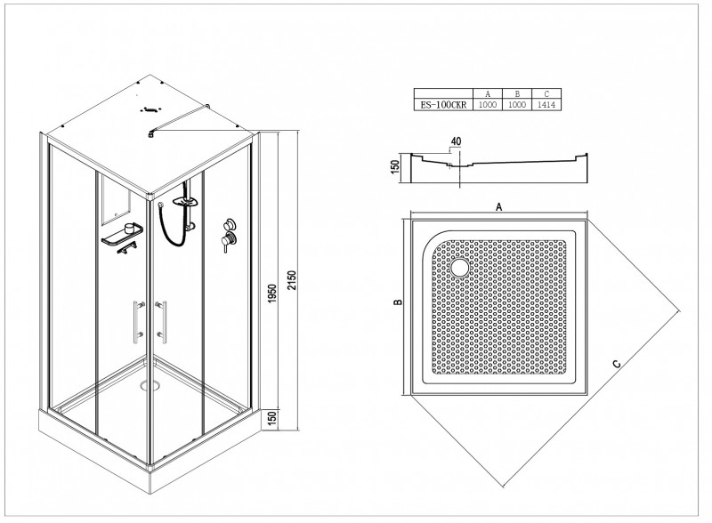 Душевая кабина Esbano ES-100CKR 100x100