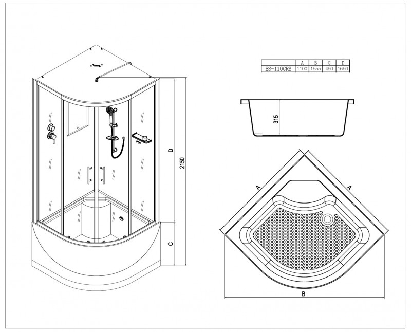 Душевая кабина Esbano ES-110CRB 110x110