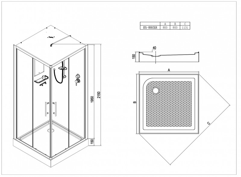 Душевая кабина Esbano ES-80CKR 80x80