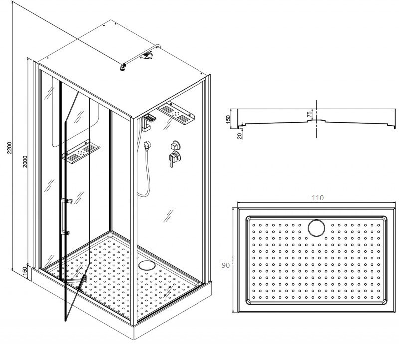 Душевая кабина Esbano EST-RASPA-119 110x90