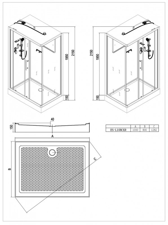 Душевая кабина Esbano ES-L108CKR 100x80