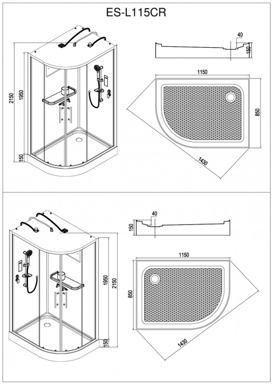 Душевая кабина Esbano ES-L115CR L 115x85