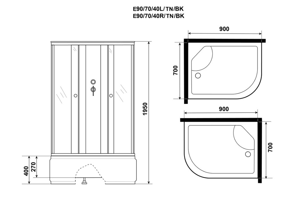 Душевая кабина Niagara Eco E90/70/40L/TN/BK 90x70