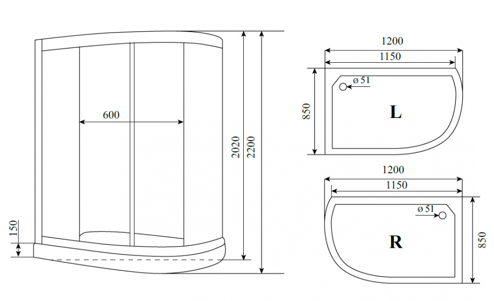 Душевая кабина Timo T-1102P L 120x85