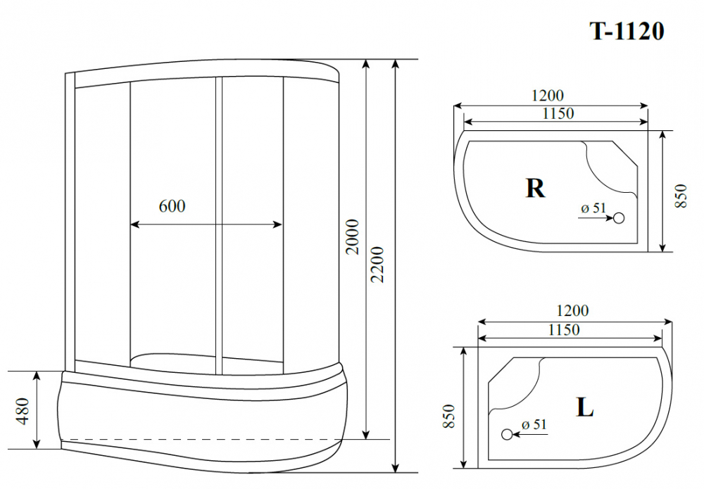 Душевая кабина Timo T-1120P L 120x85