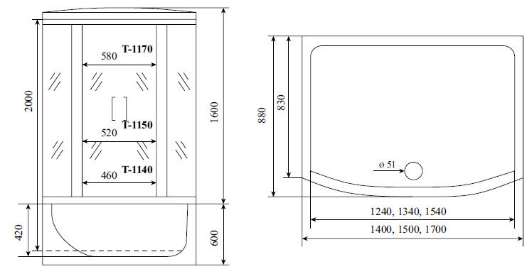 Душевая кабина Timo T-6650 Black 150x88