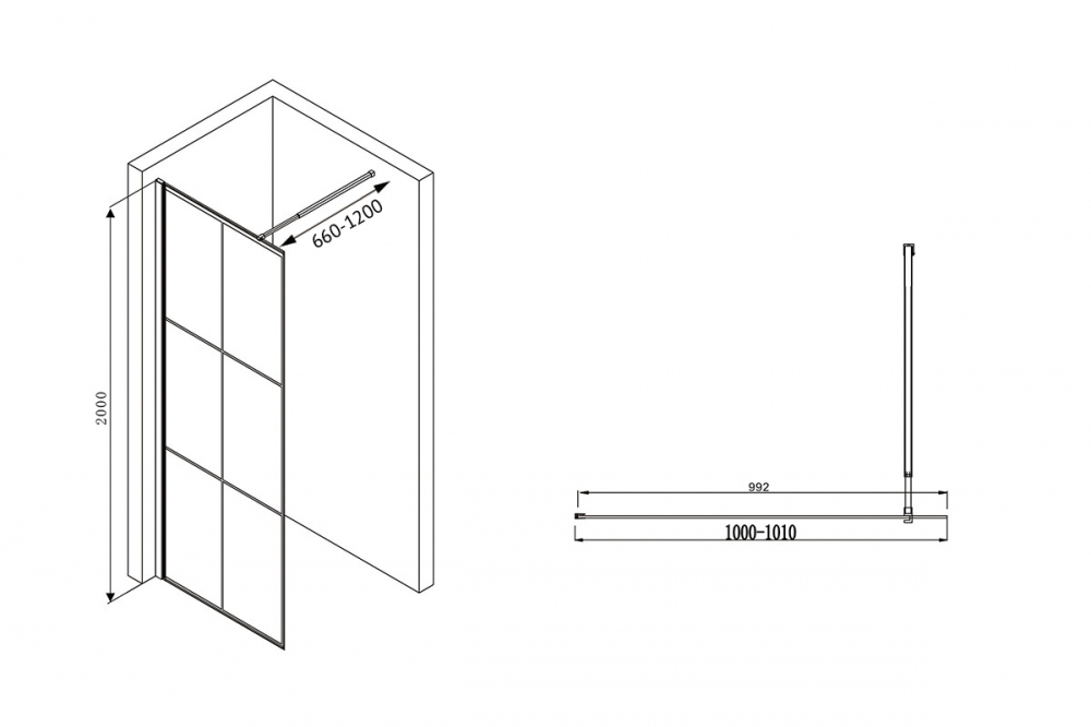 Душевая перегородка Abber Immer Offen AG62100B8 100x200