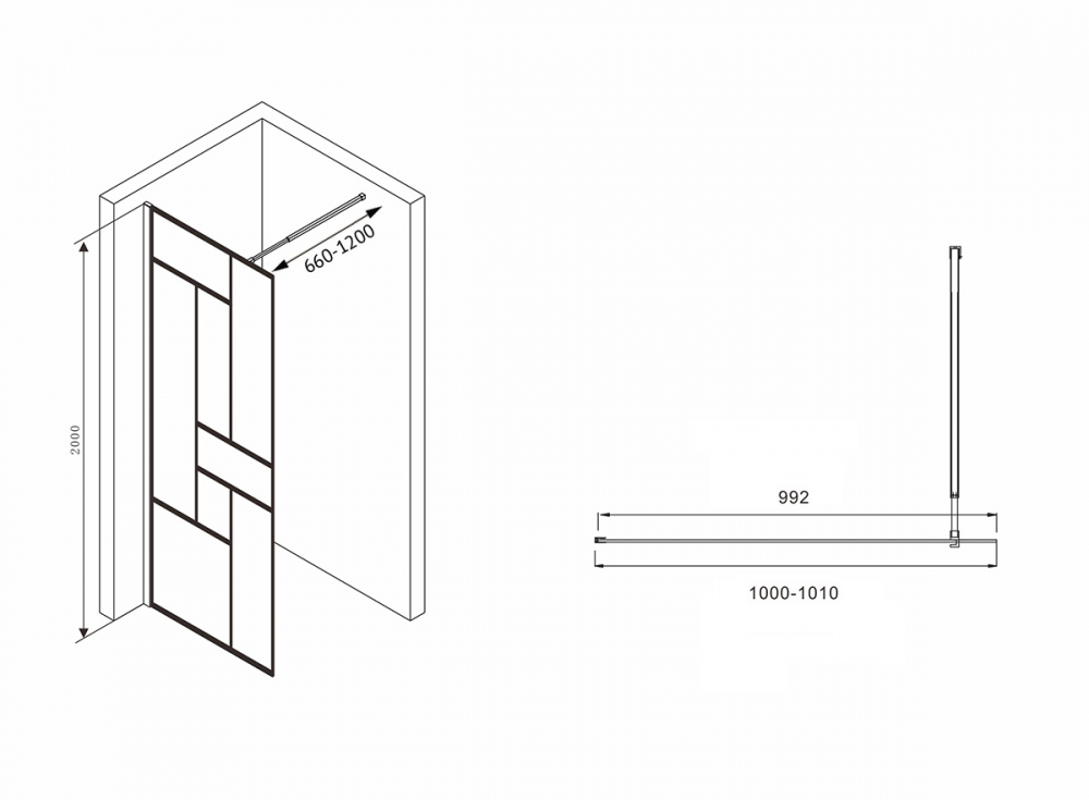 Душевая перегородка Abber Immer Offen AG63100B8 100x200