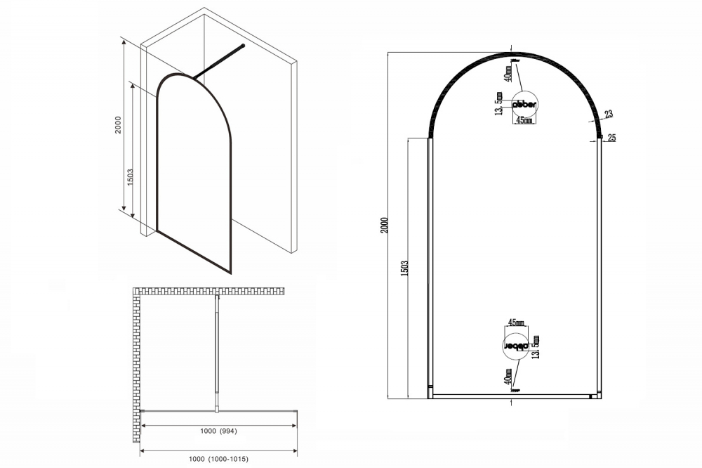 Душевая перегородка Abber Immer Offen AG64100B 100x200