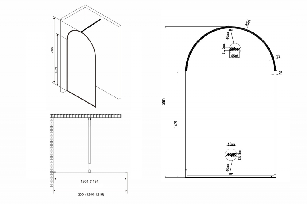 Душевая перегородка Abber Immer Offen AG64120B8 120x200