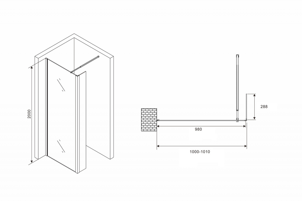 Душевая перегородка Abber Immer Offen AG66100B 100x200