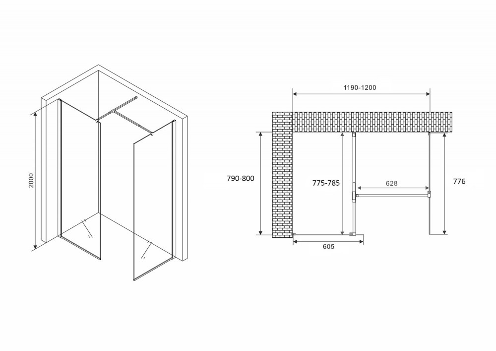 Душевая перегородка Abber Immer Offen AG67128B 120x200