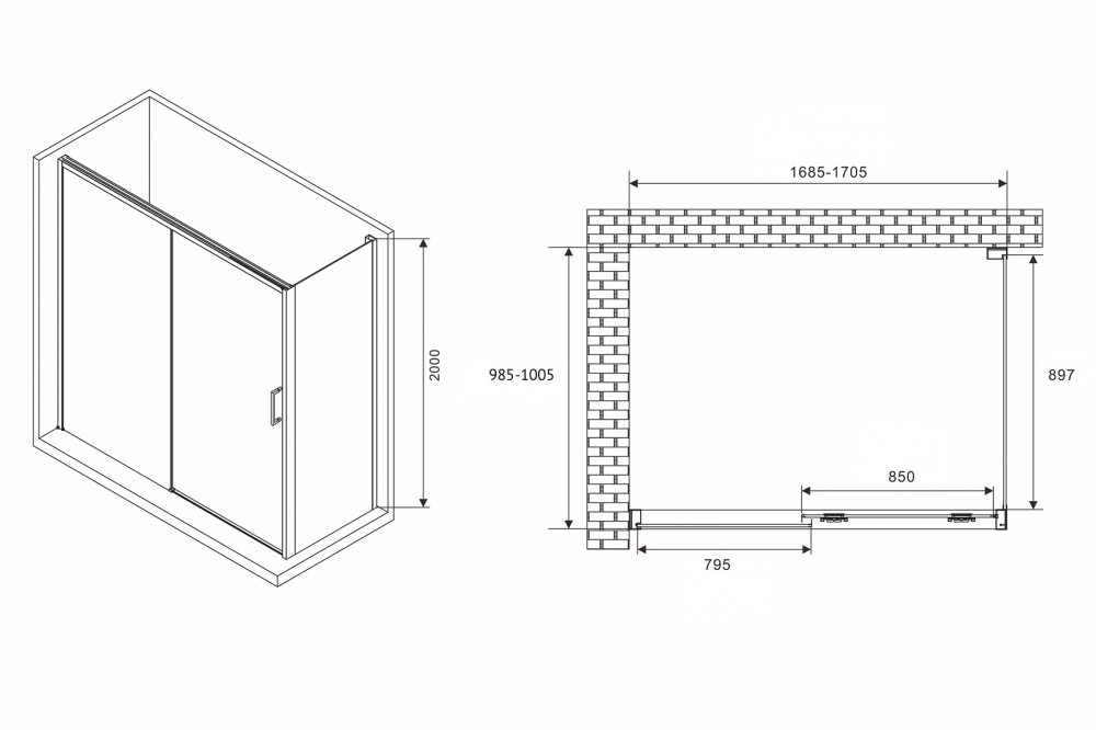 Душевое ограждение Abber Komfort AG93170-S102 170x100