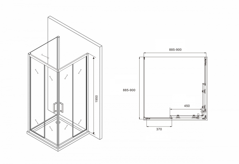 Душевое ограждение Abber Schwarzer Diamant AG02090B-S90B 90x90