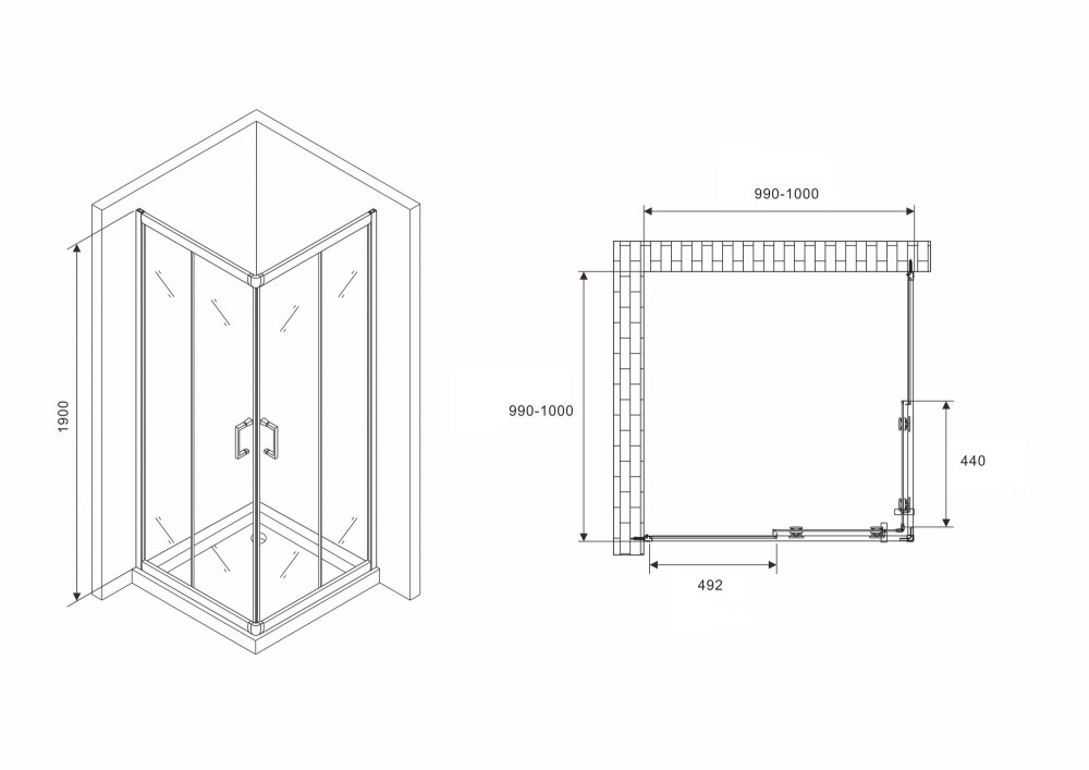 Душевое ограждение Abber Schwarzer Diamant AG021005 100x100