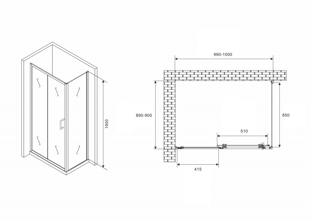 Душевое ограждение Abber Schwarzer Diamant AG301005-S905 100x90