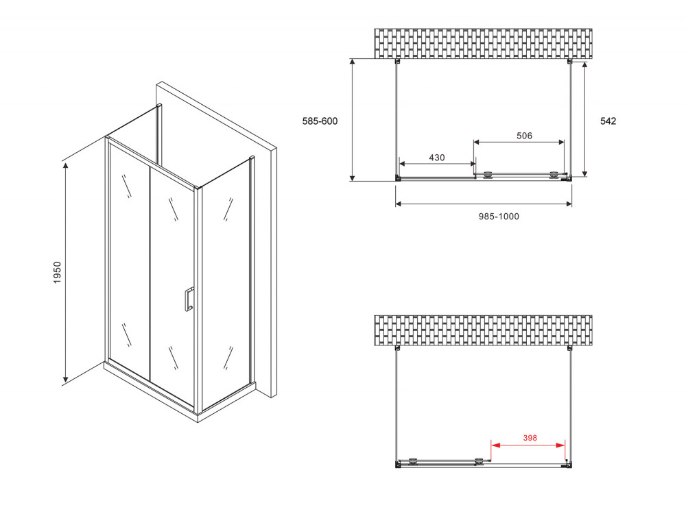 Душевое ограждение Abber Schwarzer Diamant AG30100B-S60B-S60B 100x60